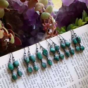 Raw emerald earrings, May birthstone, raw crystal earrings | Natural genuine Gemstone earrings. Buy crystal jewelry, handmade handcrafted artisan jewelry for women.  Unique handmade gift ideas. #jewelry #beadedearrings #beadedjewelry #gift #shopping #handmadejewelry #fashion #style #product #earrings #affiliate #ad