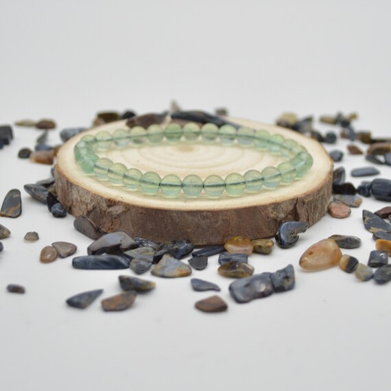 Natural Green Fluorite Semi-precious Gemstone Round Beads Sample Strand / Bracelet - 6mm Or 8mm Sizes, 7.5"
