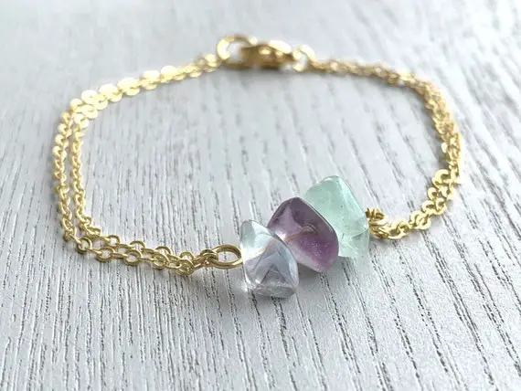 Crystal Gemstone Bracelet Silver Or Gold Natural Fluorite Bracelet, Stacking Bracelet, Birthday Gift For Mom, Friend, Wife, Sister, Daughter