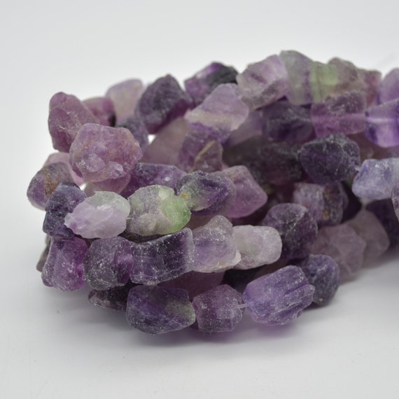 Raw Natural Purple Fluorite Semi-precious Gemstone Chunky Nugget Beads - 12mm - 16mm X 10mm - 12mm - 15" Strand