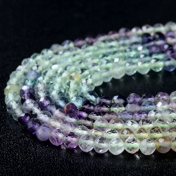 4mm Natural Multi Color Fluorite Gemstone Grade Aaa Micro Faceted Round Loose Beads 15.5 Inch Full Strand (80015380-p46)