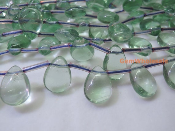 15.5“ 10x14mm Natural Green Fluorite Tear Drop, High Quality Semi-precious Stone, Green Color Diy Beads, Green Tear Drop Beads, Side Hole