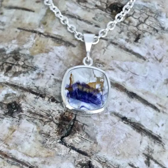 Blue John And Fluorite Pendant- Double Sided Pendant - Square Shape- Handmade Silver Double Sided Pendant - Sterling Silver