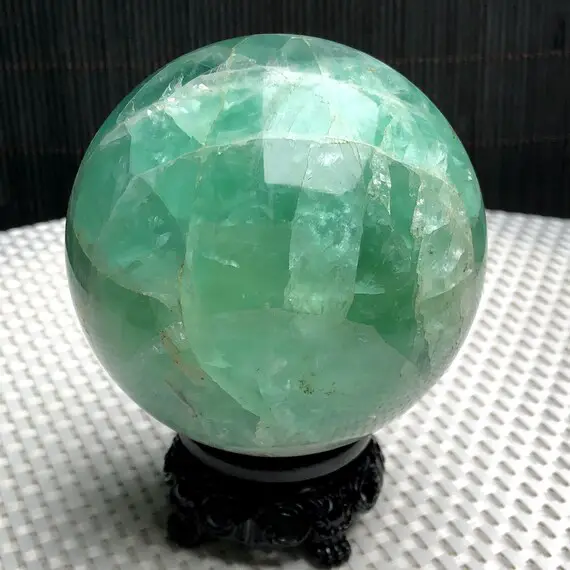 3.2"natural Green Fluorite Big Ball, Charming Polished Green Fluorite Sphere,meditation Crystal Ball,reiki Healing Green Crystal Ball Gift