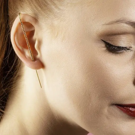 Gold Garnet Earring-gemstone Ear Cuff-modern Ear Climber-red Gemstone Earring-statement Earring-january Birthstone-over The Ear Earring-925