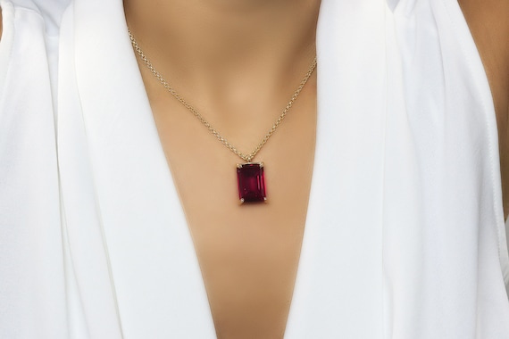 Garnet Necklace · January Birthstone Necklace · Garnet Jewelry · Red Necklace · Octagon Cut Necklace Garnet