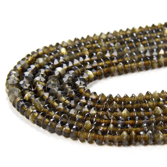 3x2mm Natural Golden Obsidian Gemstone Grade Aaa Bicone Faceted Rondelle Saucer Loose Beads 15.5 Inch Full Strand (80009469-p34)
