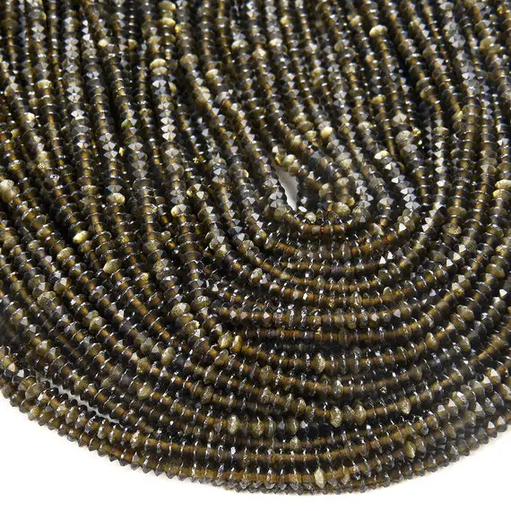 3x2mm Natural Golden Obsidian Gemstone Grade Aaa Bicone Faceted Rondelle Saucer Beads 15.5 Inch Full Strand Bulk Lot (80009469-p34)