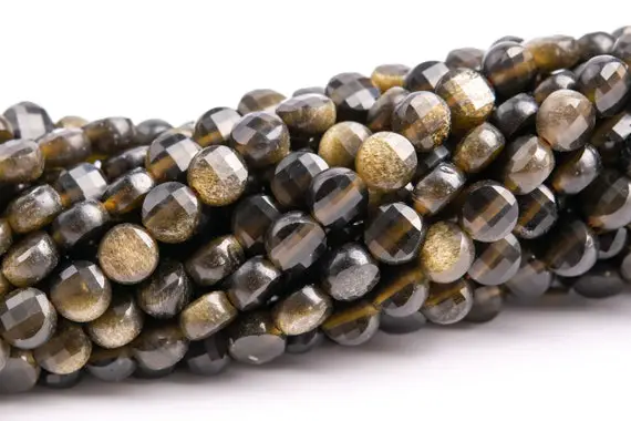 4x2mm Golden Obsidian Beads Faceted Flat Round Button Grade Aa Genuine Natural Gemstone Loose Beads 15.5" / 7.5" Bulk Lot Options (117545)