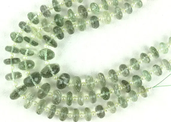 Top Quality Natural Green Amethyst Gemstone, 7" Long Strand Faceted Rondelle Beads, Size 8-13 Mm ,making Jewelry Birthstone Beads Wholesale