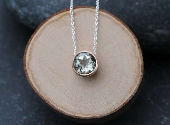 Green Amethyst Rose Gold Pendant, Green Gemstone Necklace, Gift For Her