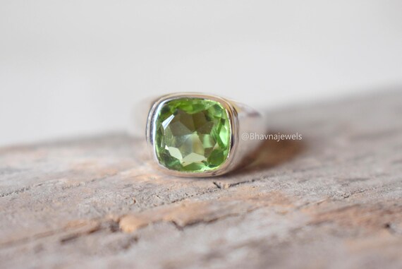 Natural Green Amethyst Ring, Faceted Amethyst Signet Ring, 925 Sterling Silver, Unisex Ring, Man Ring, Amethyst Gemstone , Amethyst Ring