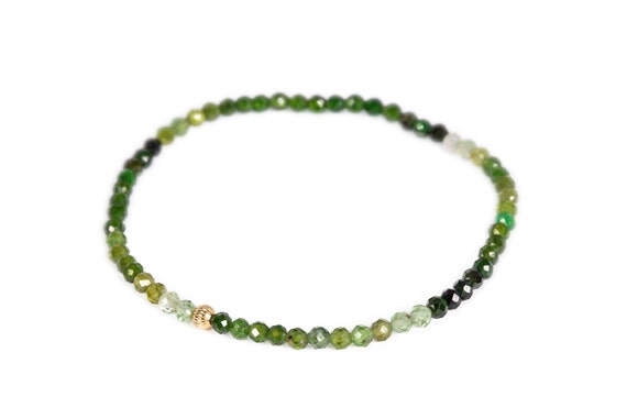 Rare! Green Tourmaline Tiny Gemstone Bracelet | Green Tourmaline | Faceted 3mm Stones | Dainty Green Tourmaline Bracelet | Tourmaline #0507