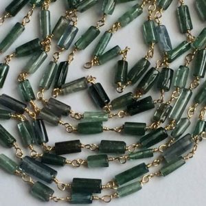 Shop Green Tourmaline Beads! 6-9mm Blue Green Tourmaline Rosary Chains, Tourmaline Rough Pipe Rosary in 925 Silver Gold Plate Wire Wrapped ( 1 Foot To 5 Feet Options) | Natural genuine chip Green Tourmaline beads for beading and jewelry making.  #jewelry #beads #beadedjewelry #diyjewelry #jewelrymaking #beadstore #beading #affiliate #ad