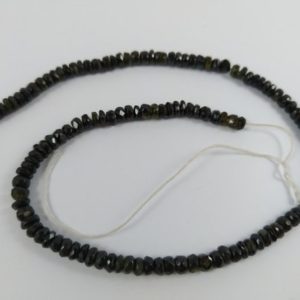 Shop Black Tourmaline Rondelle Beads! Handmade Natural Black/Dark Green Tourmaline Faceted Rondelle Beads / Size 4.5mm to 5mm / Hole 0.4mm / Sold Per 10 Beads | Natural genuine rondelle Black Tourmaline beads for beading and jewelry making.  #jewelry #beads #beadedjewelry #diyjewelry #jewelrymaking #beadstore #beading #affiliate #ad