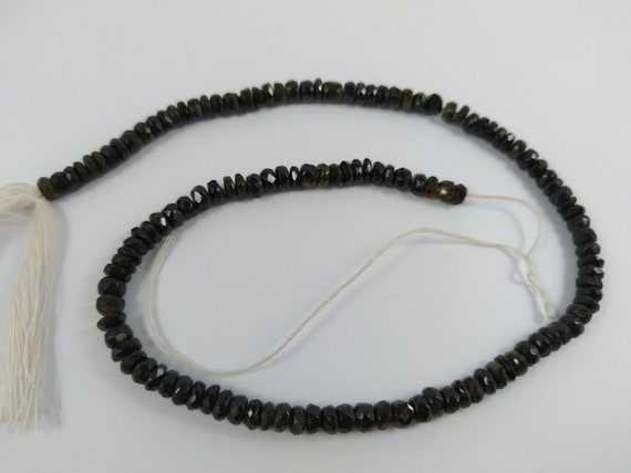 Handmade Natural Black/dark Green Tourmaline Faceted Rondelle Beads / Size 4.5mm To 5mm / Hole 0.4mm / Sold Per 10 Beads