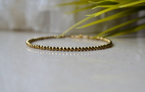 Gold Hematite Bracelet, 2mm Tiny Gold Gemstone Bracelet, Bracelet Femme, Minimalist Gold Jewelry, Tiny Gold Bracelet For Woman, Gift For Her