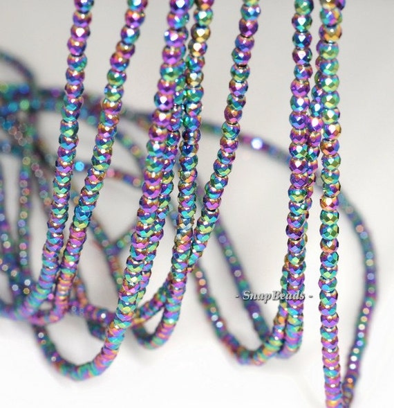 3mm Titanium Rainbow Hematite Gemstone Rainbow Faceted Round Loose Beads 16 Inch Full Strand (90191587-148)
