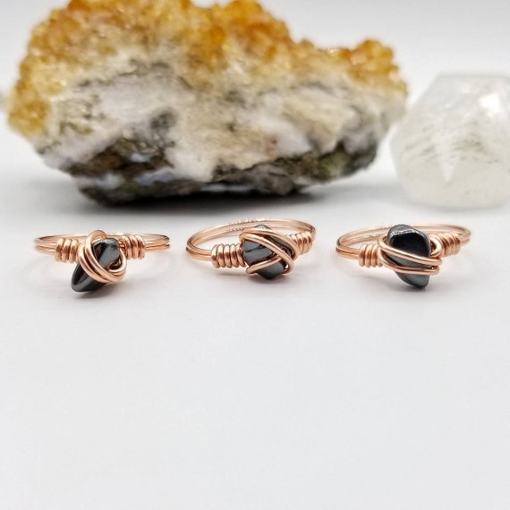 Hematite Ring, Copper Wire Wrapped Ring