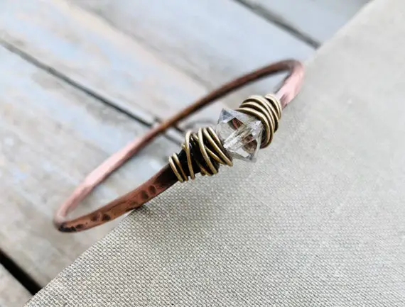 Herkimer Diamond Bracelet / Copper Bangle Bracelet / Copper Bracelet / Rustic Jewelry / Bangle / Healing Crystal / Daniellerosebean