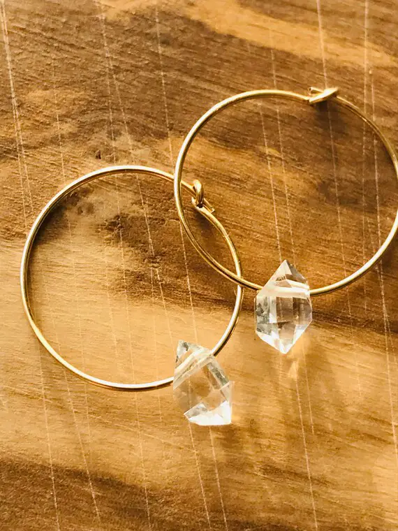 Herkimer Earrings Herkimer Diamonds Gold Fill Earrings April Birthstone April Birthday Crystal Earrings Drop Earrings Hoop Earrings