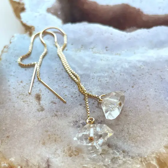 Herkimer Diamond Earrings, Gold Filled Or Sterling Silver Threader Earrings, April Birthstone Earrings, Gift For Women, Raw Diamond Jewelry