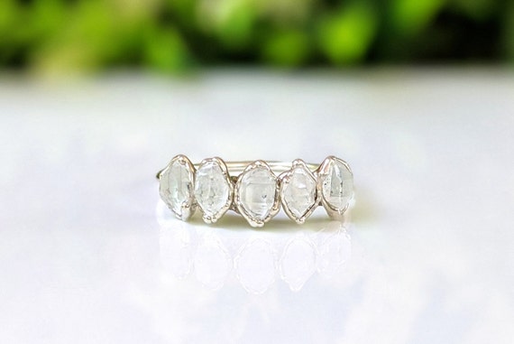 Herkimer Diamond Eternity Ring, Raw Diamond Engagement Ring, Silver Diamond Ring, Multi-stone Ring, Raw Crystal Ring, Unique Engagement Ring