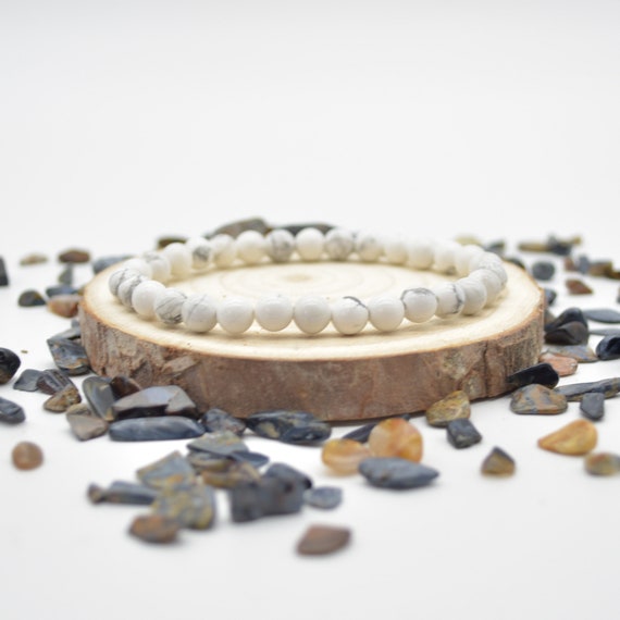 Natural White Howlite Semi-precious Gemstone Round Beads Sample Strand / Bracelet - 6mm Or 8mm Sizes, 7.5"