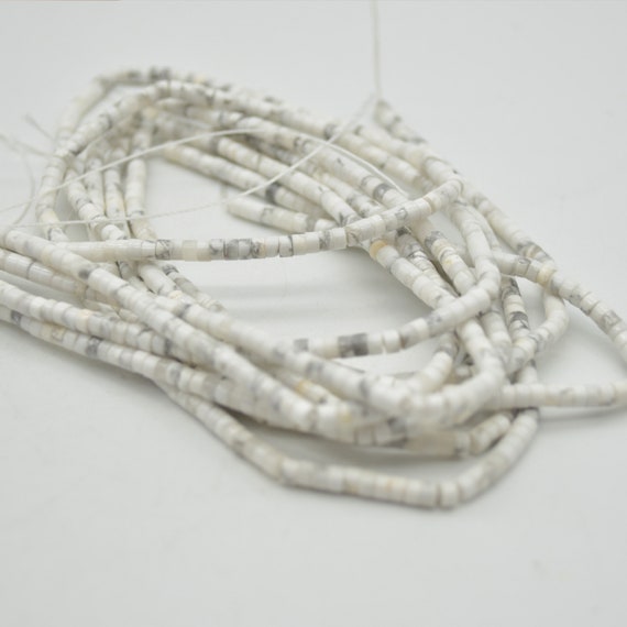 Natural White Howlite Semi-precious Gemstone Flat Heishi Rondelle / Disc Beads - 3mm X 2mm - 15" Strand