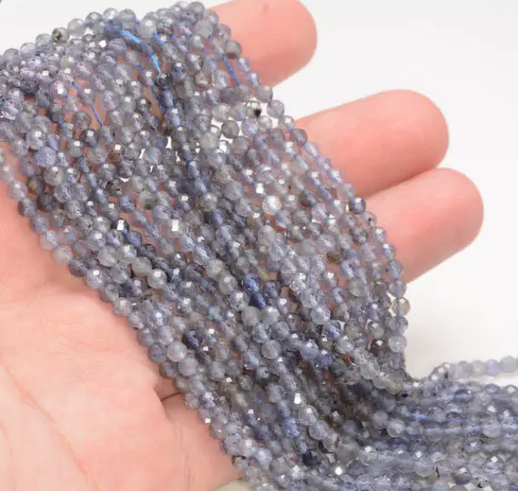 2mm Iolite Gemstone Micro Faceted Round Grade Aa Beads 15.5inch Bulk Lot 1,6,12,24 And 48 (80010155-a195)
