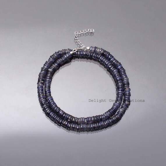 Natural Violet Iolite Beaded Necklace-6mm Smooth Tyre Gemstone Necklace-925 Sterling Silver With Extension Chain-best Surprise Gift  For Her