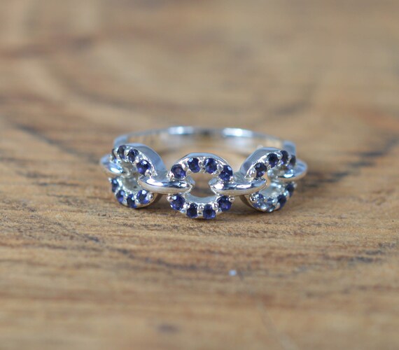 Blue Iolite 925 Sterling Silver Natural Iolite Link Design Ring ~ Iolite Genuine Ring ~ Gift For Anniversary ~ Ring Size ~ 8.5 / Uk ~ Q