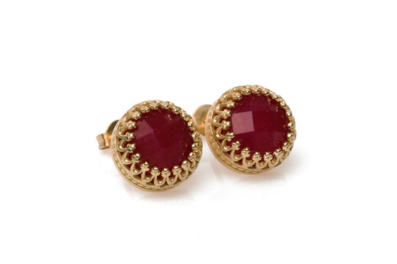 Red Jade Earrings · Gemstone Earrings · Semiprecious Earrings · Delicate Stud Earrings · Rose Gold Earrings