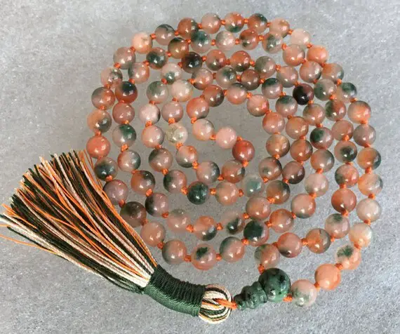 Blessed & Energized  Flower Jade Knotted Mala Beads Necklace Gemstone Jade Jewelry Pendant Dainty Simple Bridal Necklace Mother's Day Gift