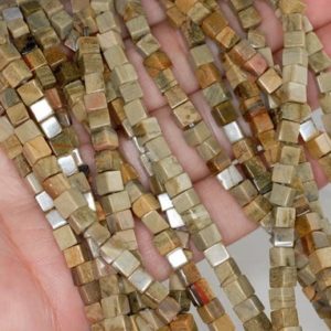 Shop Jasper Bead Shapes! 4MM Silver Leaf Jasper Gemstone Square Cube Loose Beads 15.5 inch Full Strand (90182149-A112) | Natural genuine other-shape Jasper beads for beading and jewelry making.  #jewelry #beads #beadedjewelry #diyjewelry #jewelrymaking #beadstore #beading #affiliate #ad