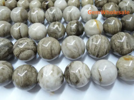 15.5" 6mm/8mm/10mm/12mmm Natural Silver Leaf Stone Round Beads, Grey Diy Beads, Silver Leaf Jasper Wholesale, Natural Stone Beads