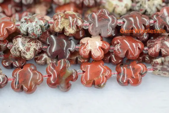 15.5" Red Flower Jasper Flower 15/20mm, High Quality Semi-precious Stone Flower, Red Color Gemstone Flower, Gemstone Carving Flower Jgdof