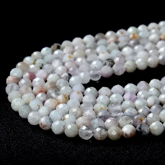 4-5mm Natural Light Pink Kunzite Gemstone Micro Faceted Round Loose Beads 15 Inch Full Strand (80009440-p33)