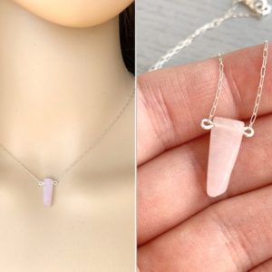 Dainty Kunzite Necklace, Pink Crystal Necklace Silver Mothers Day Necklace, Crystal Healing Necklace for Women, Gifts for Mom from Daughter | Natural genuine Gemstone necklaces. Buy crystal jewelry, handmade handcrafted artisan jewelry for women.  Unique handmade gift ideas. #jewelry #beadednecklaces #beadedjewelry #gift #shopping #handmadejewelry #fashion #style #product #necklaces #affiliate #ad