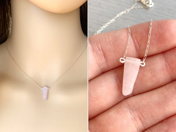 Dainty Kunzite Necklace, Pink Crystal Necklace Silver Mothers Day Necklace, Crystal Healing Necklace For Women, Gifts For Mom From Daughter