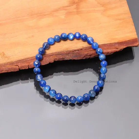 Genuine Blue Kyanite Beaded Bracelet-6mm-6.5mm Smooth Round Gemstone Jewelry-stretchable Bracelet-adjustable Bracelet-simple Beaded Bracelet