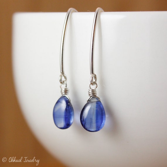 Blue Kyanite Earrings, Wire Wrapped Earrings,  Cobalt Blue Teardrop Dangles, Kyanite Jewelry