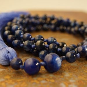 Kyanite Mala Beads • Hand-Knotted Mala • Kyanite Mala Necklace • 6mm • Mala Women • Kyanite Mala with Tassel  • Dark Blue Mala •  3256 | Natural genuine Gemstone necklaces. Buy crystal jewelry, handmade handcrafted artisan jewelry for women.  Unique handmade gift ideas. #jewelry #beadednecklaces #beadedjewelry #gift #shopping #handmadejewelry #fashion #style #product #necklaces #affiliate #ad