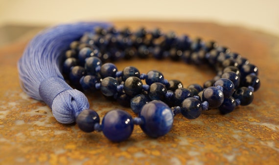Kyanite Mala Beads • Hand-knotted Mala • Kyanite Mala Necklace • 6mm • Mala Women • Kyanite Mala With Tassel  • Dark Blue Mala •  3256