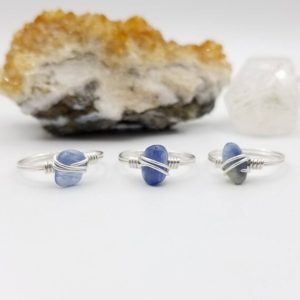 Blue Kyanite Ring, Silver Wire Wrapped Ring | Natural genuine Gemstone rings, simple unique handcrafted gemstone rings. #rings #jewelry #shopping #gift #handmade #fashion #style #affiliate #ad