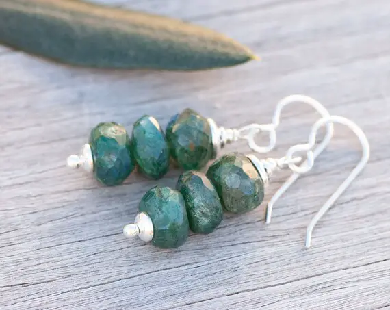 Green Labradorite Earrings, Green Natural Stone Earrings, Rustic Emerald Green Earrings, Healing Qualities, Throat Chakra Stones