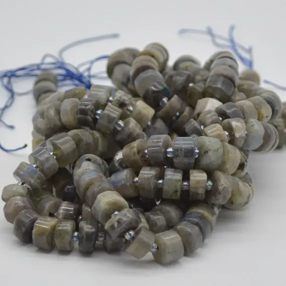 Natural Hand Polished Labradorite Semi-precious Gemstone Rondelle / Spacer Beads - 10mm X 5mm - 15" Strand