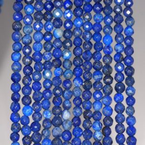 Shop Lapis Lazuli Faceted Beads! 4MM Genuine Lapis Lazuli Gemstone Faceted Round Loose Beads 15 inch Full Strand (80002003-A66) | Natural genuine faceted Lapis Lazuli beads for beading and jewelry making.  #jewelry #beads #beadedjewelry #diyjewelry #jewelrymaking #beadstore #beading #affiliate #ad