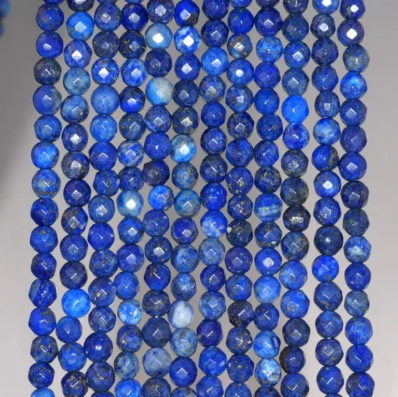 4mm Genuine Lapis Lazuli Gemstone Faceted Round Loose Beads 15 Inch Full Strand (80002003-a66)