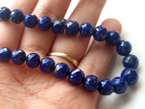 6.5-9.5mm Lapis Lazuli Beads Faceted Balls, Lapis Micro Faceted Round Beads, Lapis Lazuli Gemstone Beads For Jewelry (3.5in To 7in Options)
